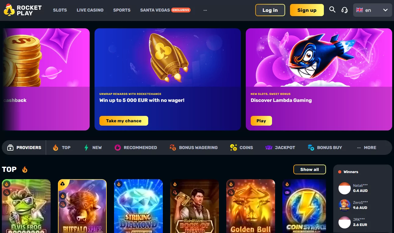 RocketPlay Casino Lobby