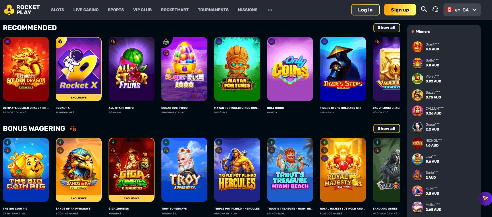 RocketPlay Mobile View